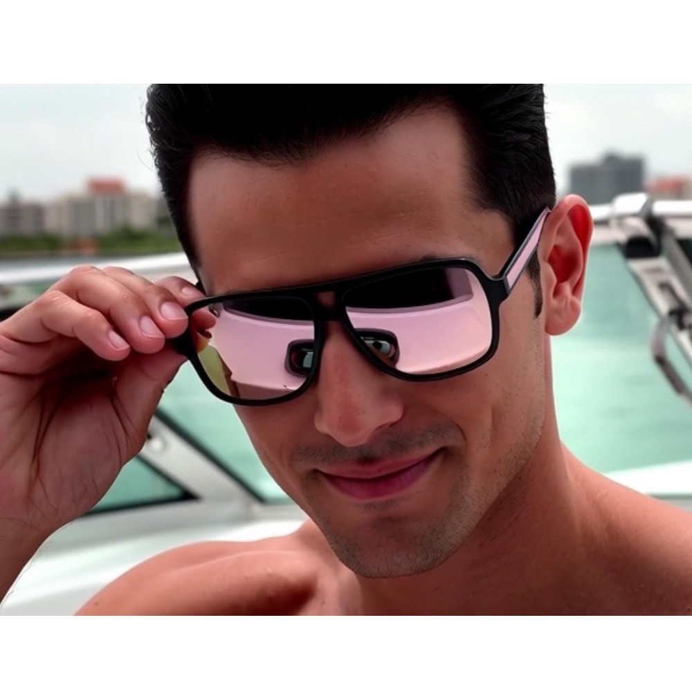 Men's Black Aviator Sunglasses Pink Mirror Lens Double Bridge Fashion Eyewear